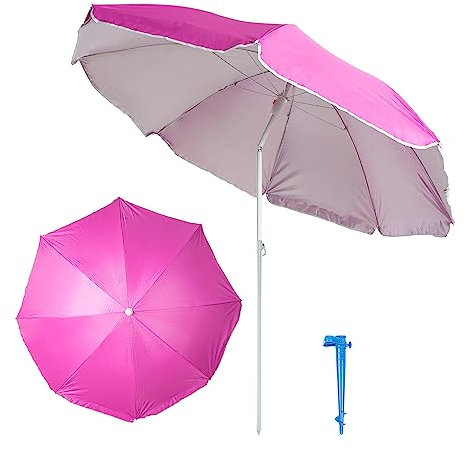 H HANSEL HOME Sombrilla Playa Inclinable de Acero Parasol Playa Plegable Protección Solar - 180cm, Rosa, con Soporte