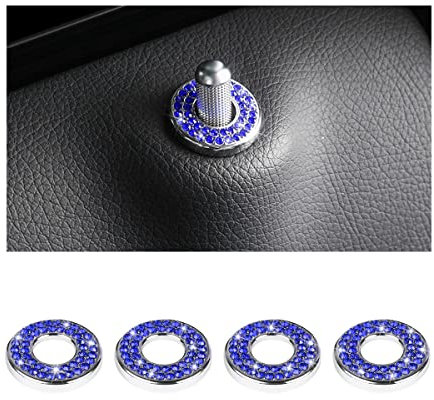 CGEAMDY 4 Stück Türschloss Pins Abdeckungen, Innenausstattung Türschloss Aufkleber Auto-Innendekoration Bling, Glitzernde Autotürschloss-Kristall Aufkleber(Blau)