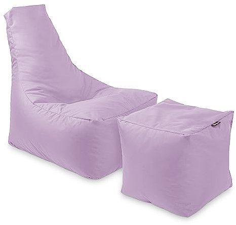 BuBiBag Calm Sitzsack mit Hocker - Gaming Sitzsack für Kinder & Erwachsene - Bean Bag auch für Outdoor Nutzung geeignet - Sitzpouf & Griff (Flieder)