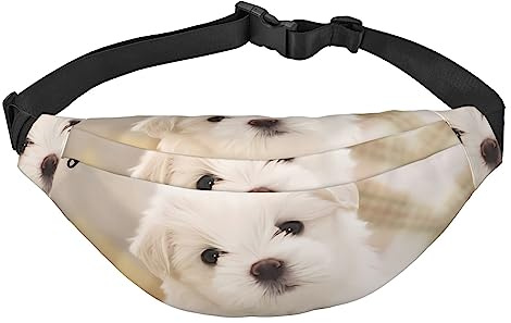 Fanny Pack mit niedlichem maltesischem Welpen für Damen und Herren, Verstellbarer Gürtel, lässige Brusttasche, Bauchtaschen für Reisen, Wandern, Hüfttaschen