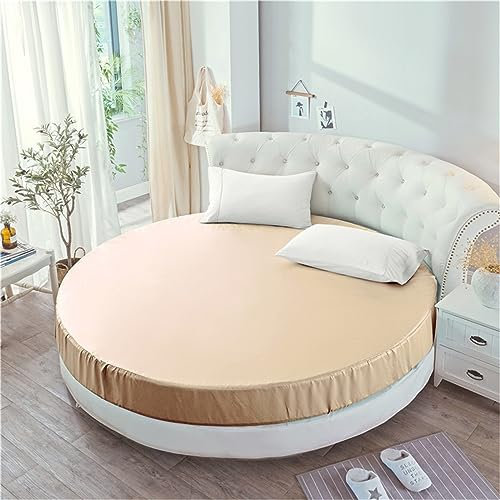 FANSU Runde Spannbettlaken, Weiche Satin Seide Spannbetttuch Atmungsaktiv Boxspringbett Einfarbig Matratzenschoner für Hotel Wasserbett Matratze (180x180+25cm,Gelb)