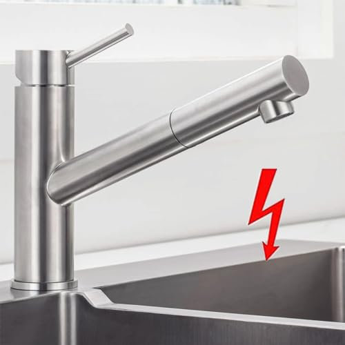 ONECE Niederdruck Küchenarmatur mit ausziehbar, Wasserhahn Küche Niederdruck mit 150° drehbar, Spültischarmatur aus Edelstahl gebürstet, Niederdruckarmatur für Küche/Boiler