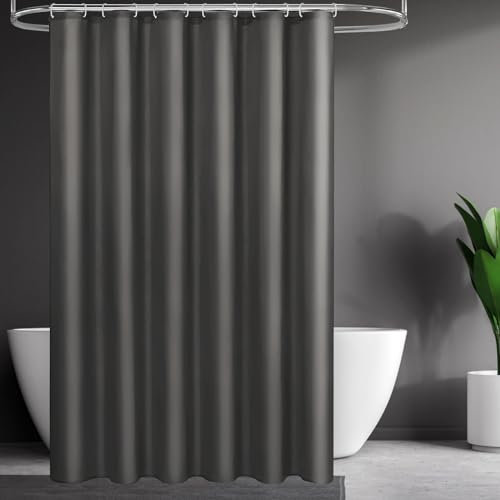 ecooe Dunkelgrau Duschvorhang aus Stoff Schnelltrocknend Duschvorhänge wasserabweisend Anti Schimmel und Waschbar, 180 x 200 cm mit 12 Ringe Badvorhang für Badezimmer Badewanne und Dusche