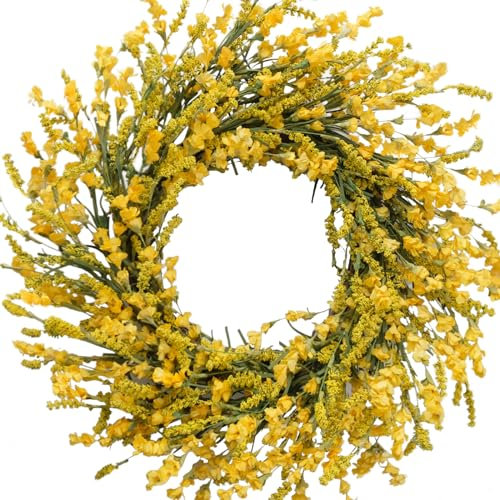 TEMPUS 20 Inch Yellow Flower String for Front Doors Wreath Spring and Summer Wreath for Indoor and Outdoor Decor Rustic and Farmhouse Style Home Decor(Yellow )