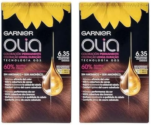 Garnier Olia Coloración Permanente sin Amoniaco, con Aceites Florales de Origen Natural, Color Tono 6.35 Rubio Caramelo, 1 Unidad (Paquete de 2)