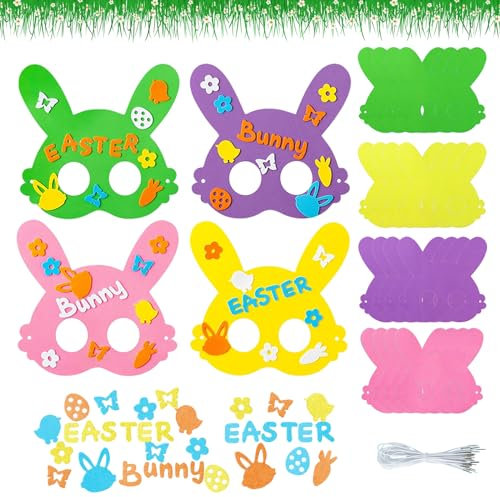 Osterhase Maske, Osterbasteln für Kinder, DIY Kaninchenmaske, Kinder Kaninchen Papiermaske Bastelsets, für Ostern Karneval Frühlingsparty Mitgebsel Kinderparty Geburtstag Verkleiden Maske (16 Stück)