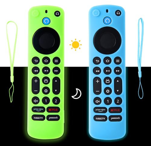 Schutzhülle für Alexa-Sprachfernbedienung Pro BHHB Fernbedienungsabdeckung Silikon Kompatibel mit Schutzhülle für Alexa-Sprachfernbedienung Pro 2022 Nachtglühen mit Umhängeband - 2 Pack (Blau&Grün)