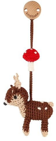 Sindibaba – Multifunktionales Hängespielzeug REH Audrey (28 cm, gehäkelt, mit Rassel) – Nachhaltiges Babyspielzeug mit weichem Stofftier zum Aufhängen an Kinderwagen, Spielbogen & Bettchen