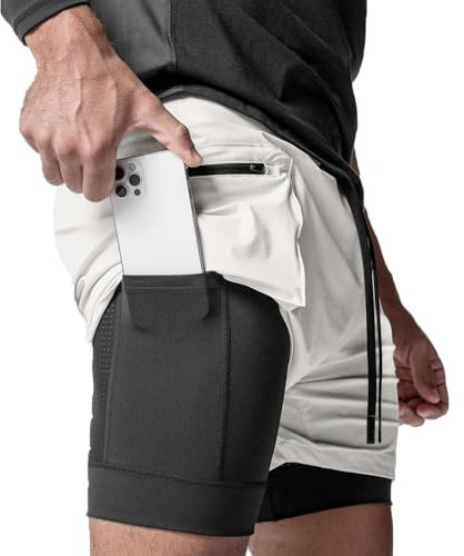 XDSP Herren Sport Shorts Kurze Hose Schnell Trocknend Sporthose 2 in 1 Shorts Sommer Schnelltrocknende Laufshorts Reißverschlusstaschen Fitness Laufhose Atmungsaktive Leichte Sporthose 4-Way-Stretch