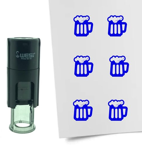 CombiCraft Selbstfärbender Stempel Bier in Blau, 10mm rund - Ideal für Bulletjournals und Treuekarten
