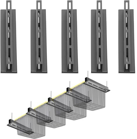 TOPTGO Überkopf-Garagen-Aufbewahrungsregal, Garagen-Decken-Aufbewahrungsregale für Mehrzweckbehälter, Überkopf-Tragetasche, Aufbewahrungsschienensystem, robustes Deckenregal, Lagerschienensystem,