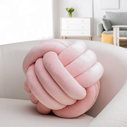 IIQI Knot Ball Pillow, Soft Knotted Cushion for Home Decor【1 Free Washing Bag Included】 Round Throw Pillow Lumbar Pillows (Light Rose Gold,22cm)