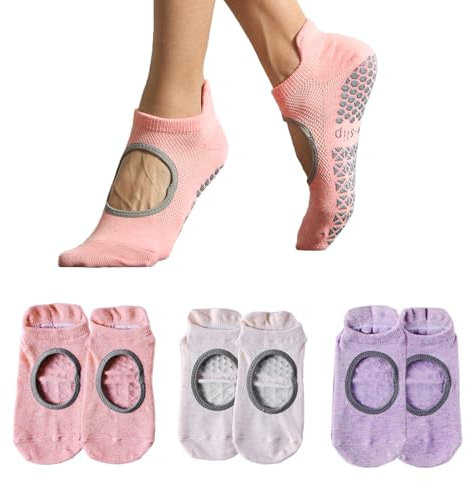 Sunolkie 3 Paia Calzini Per Yoga Pilates Calzini Antiscivolo,E Donna Fitness Danza Calzini Sportivi,Morbido Cotone Traspirante Elastico Con Puntini in Gomma Calzini Atletico