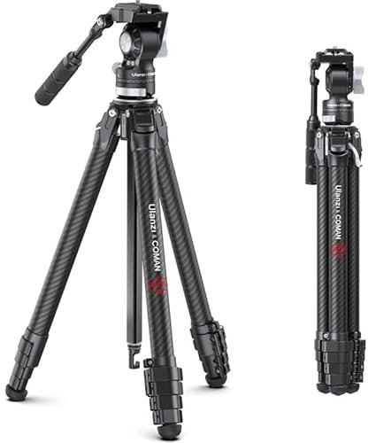 ULANZI Zero V Camera Tripod with 24-157 cm Height - Lightweight Camera Tripod with Removable Video Head - Travel Tripod - Carbon Fibre Video Tripod - Tripod for Video Camera - Black Grey