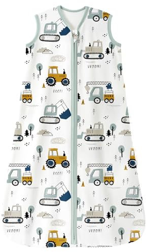 Unnivoll Baby Schlafsack Sommer 0.5 Tog 100% Baumwolle Sommerschlafsack Babyschlafsack 18-24 monate 90 cm für Jungen Mädchen Kinder Bagger