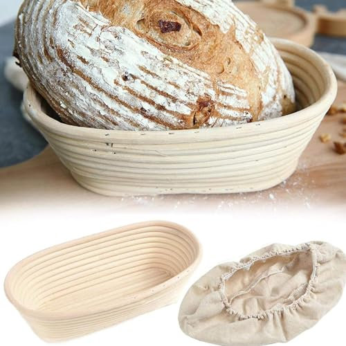 Cestas para fermentar pan de ma-sa madre con forro, juego de 2, cesta Banne-ton, cesta para fermentar, cesta ovalada para fermentar ma-sa madre para hacer pan artesanal para panaderos profesionales