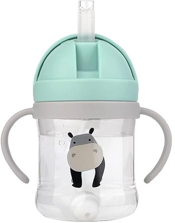 Neo10Ten Sippy Cup for 6+ Months, Leak-Proof Toddler Water Bottle with Straw, Toddler Cup BPA-Free Non Spill Water Bottle Kids Trainer with Handles, Ideal Baby/Toddler Drinking [Green Style, 250ml]