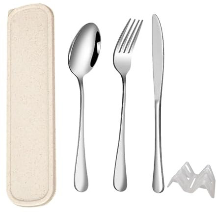 QZLSAYSL Set Di Posate Da Viaggio Portatile Con Forchetta Cucchiaio Coltello E Scatola 4 Pezzi Riutilizzabili In Acciaio Inox Per Scuola,Lavoro, Campeggio (buff)