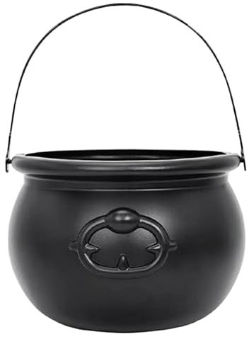 Zibeem Witch Kettle Cauldron Plasti-c Black Witch Cauldron Halloween Cauldron Candy Kettle Candy Pot With Handle For Halloween Decor Part-y Favor Decoration Halloween Candy Bowl