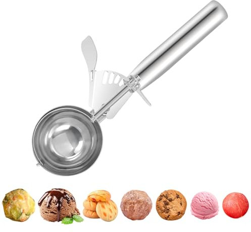 Paletta per gelato resistente con grilletto, 4 cucchiai, in acciaio inox 18/8, per biscotti, impasti, cupcake, polpette e muffin, 56,7 g