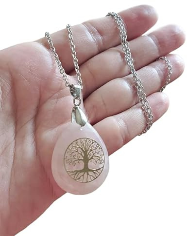 Collier Quartz rose pendentif pierre naturelle semi précieuses Arbre de Vie femme sur mesure fait main cadeau anniversaire, noel, fête des mères