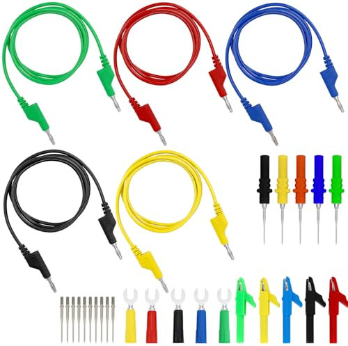 QWORK® Lot de 30 câbles de test pour fiche banane de 4 mm, kit de câbles de test pour multimètre