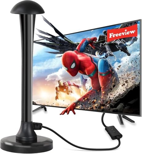 Indoor TV Aerial - Digital TV Aerial Indoor for Freeview TV, 360°& 250+ Miles Long Range Reception & Strong Magnetic Base for HDTV Channels