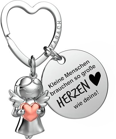 FABACH Beste Erzieherin Schlüsselanhänger Schutzengel Glücksbringer mit Herz und Gravur - Abschied Lehrerin Geschenke Erzieher Schlüsselanhänger - Kindergärtnerin Lehrer Danke Engel Geschenk
