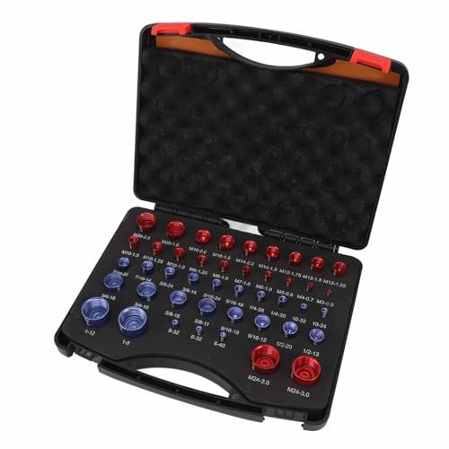 Zoll-metrisches Muttern- und Bolzen-Identifizierungslehren-Set mit 44-teiligem Gewindeprüfer für Muttern und Bolzen.