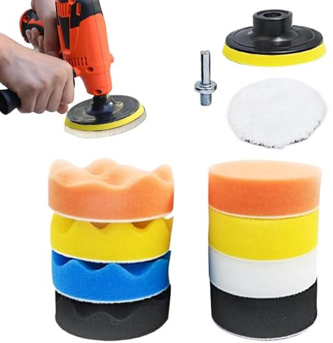 Kit de almohadillas para pulir automóviles,Almohadillas para pulir automóviles,Almohadillas pulidoras para coche con adaptador de taladro | Juego de almohadillas de pulido de esponja y lana para pulir