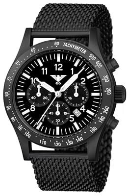 KHS Platoon Black Steel Solar Chronograph KHS.PLABSSC.MB mit Maschenband