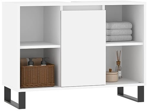 Homvdxl Under Sink Bathroom Cabinet – Under Sink Storage for Bathroom - Freestanding Under Basin Cabinet with Open Shelves – Under Sink Cupboard (White)