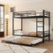 Zravenna Metallbett Hochebett für 3 Kinder 90x200cm & 90x190cm, dreier Etagenbett mit Ausziehbett, Rausfallschutz Kinderbett mit Leiter, Eisenbett, Weiß, Schwarz