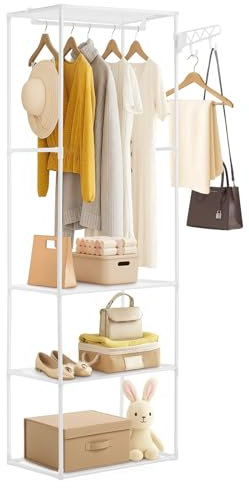 M.J COMFY-LIFE Garment Rack Tidy Rails Stand Steel Wardrobe Shelves with Hook Coat Hanger Rods Clothes Storage Shoe Organization