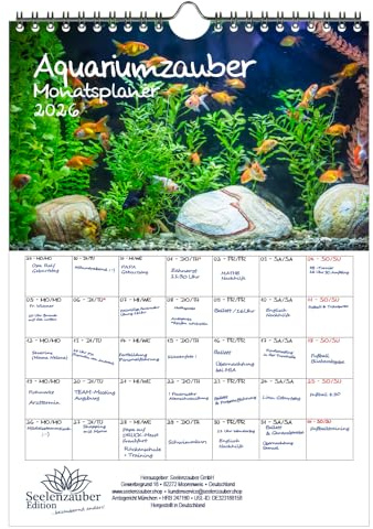 Aquariumzauber Planer DIN A4 Kalender für 2026 Tiere im Aquarium und Unterwasser - Seelenzauber