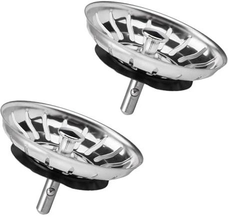 2-Pack Sink Strainer Plug,2-in-1 Sink Plug & Filter,80mm Diameter Size,Stainless Steel Drain Strainer with Silicone Suction Cups,Silver Drain Stopper for Kitchen, Bathroom and Bathtub Drains