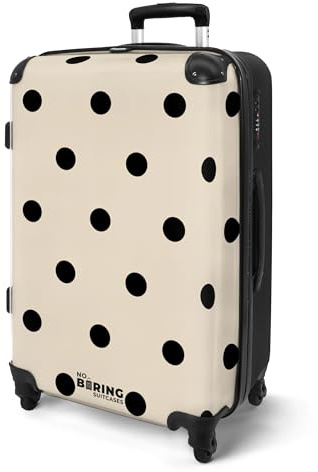 NoBoringSuitcases.com® Koffer Mittelgroß 67x43x25 cm Hartschalenkoffer Trolley Rollkoffer mit Rollen Leicht Hartschale Reisekoffer Muster - Punkte - Schwarz - Beige