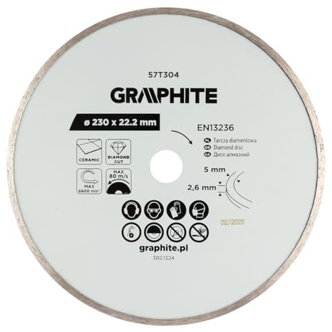 GRAPHITE Diamanttrennscheibe Nassschnitt, Präzise Vollrand-Trennscheibe | Für Terrakotta, Granit, Gres & Marmor, Reduzierring, Für Winkelschleifer