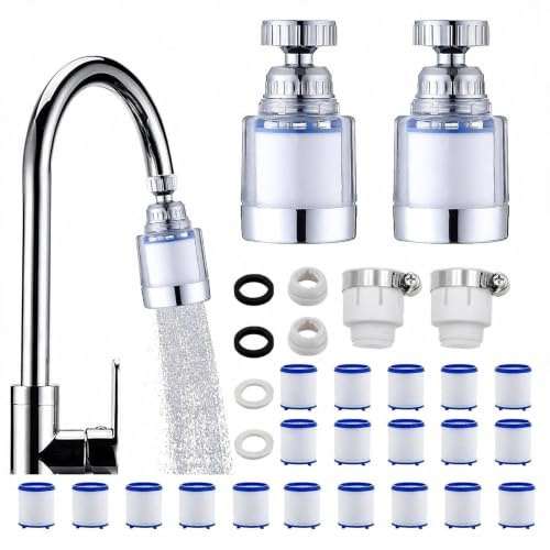 2 Pezzi Filtro calcare dell'Acqua del Rubinetto 360 Trasparente | Con 20 Elementi Filtranti In Cotone PP Filtro Lavandino Bagno Cotone Rotante Acqua Casa Cucina Bagno Lavandino