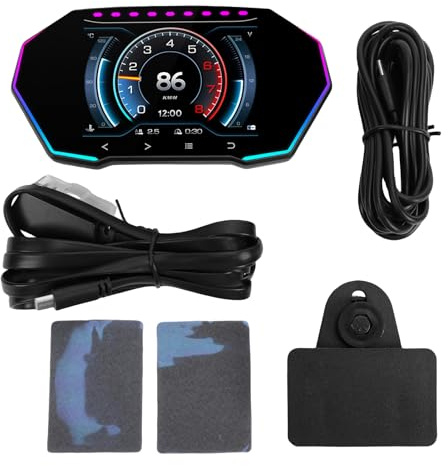 CFTGIW Auto-HUD-Anzeige, OBD-Messgerät, OBD2-Messgerät, OBDII-Messgerät mit GPS, Dual-System, Geschwindigkeit, U/min, Spannungswarnungen, Automatische Helligkeitsanpassung für Autos