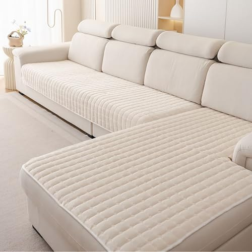 Generisch Weicher Flanell-Sofabezug, Sofa Überzug 1 2 3 4 Sitzer, Couchbezug Sofadecke L Form Ecksofa Couch Überwurfdecke Anti Rutsch für Wohnzimmer Waschbar,Beige,70 * 150cm