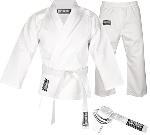 VELO Lightweight Karate Uniform Gi for Kids & Adults, 8oz durable martial arts uniforms with jacket, pants & belt karate suit (White, 1)