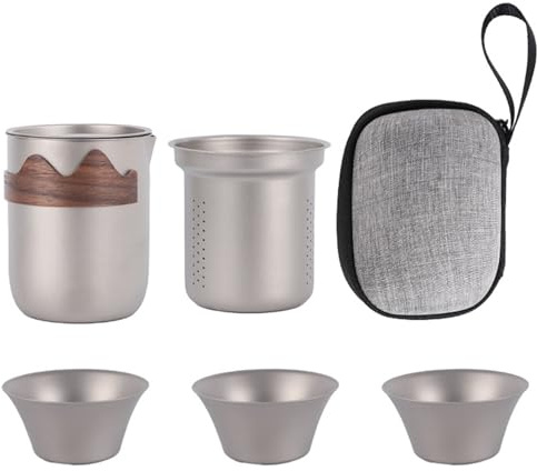 Bsbkoj Vaisselle à thé en titane pour camping, extérieur, camping, kung fu avec tasse à thé, pour randonnée, jardin, pêche, extérieur, terrasse, bureau
