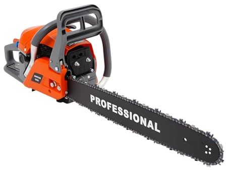 HUOMMGS 58CC Motorsäge Benzin 2-Takt Motor Kettensäge Benzin 2400W Upgrade Motorsäge mit 50cm Schwertlänge Professionell Ketten Säge mit Seilzugstarter Baumpflegesäge für Gärten (Orange)