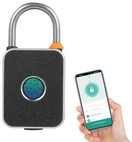 RASTKY Lucchetto Impermeabile per Impronte Digitali APP Comodo e Sicuro Sblocco Durata Estrema per Armadietti Scolastici 20 Impronte Digitali Grado di Protezione IP65 (Impronta digitale e APP)