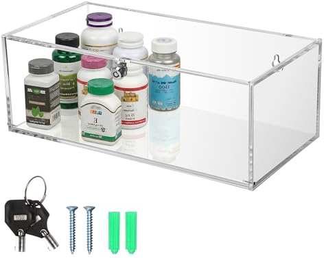 TOLIDA Acrylic Refrigerator Medicine Box with Keys, Large | Clear Wall Box, Wall Mounted/Desktop, Lock Box, Plastic Storage Container, For Medical Supplies, Home Office Storage Box