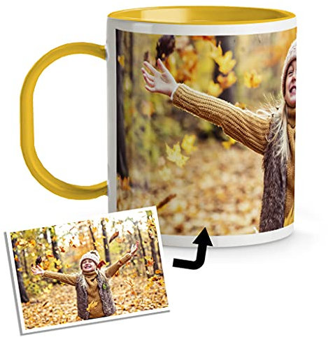 LolaPix Tasse en plastique personnalisée. Tasse pour enfants avec photo. Tasse personnalisée sans BPA ni Bisphénol-A. INTÉRIEUR ET ANSE JAUNES
