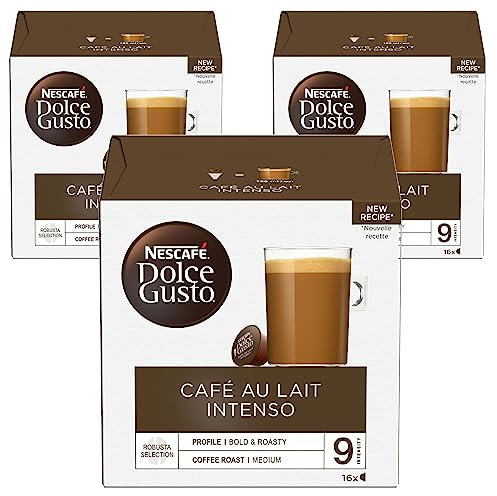 NESCAFÉ Dolce Gusto Gold Instant Blend Cafe Au Lait Intenso Coffee Pods, 16 Capsules (48 Servings, Pack of 3, Total 48 Capsules) 100g
