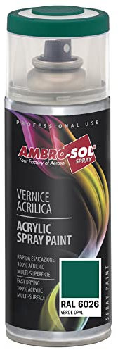 AMBRO-SOL - Pintura acrílica en spray, color Verde Opal, RAL 6026, resultado profesional en múltiples superficies, exteriores e interiores, 400 ml