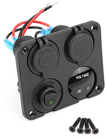 KIMISS 4 Gang Auto USB Steckdose ON/OFF Kippschalter Panel Dual USB Ladegerät Zigarettenanzünder Sockel 4 Gang Schalter Panel (Grünes)